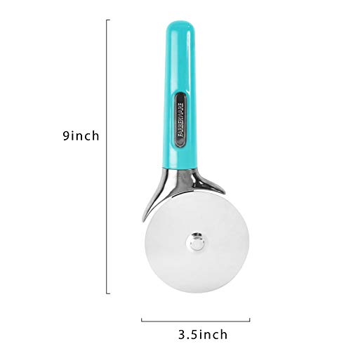 Farberware Pro Stainless Steel Pizza Cutter with Thick Blade to Cut Through Crust, Quesadillas, Brownies, ect, Elevated Wheel to Prevent Countertop Mess,Dishwasher Safe, Aqua, 9.37-Inch