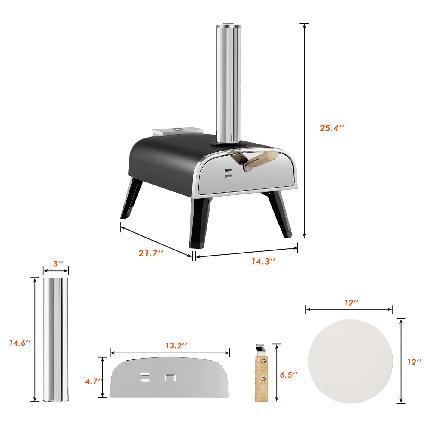 Pizza Oven Outdoor 12" Wood Fired Pizza Ovens Pellet Pizza Stove for outside, Portable Stainless Steel Pizza Oven for Backyard Pizza Oven