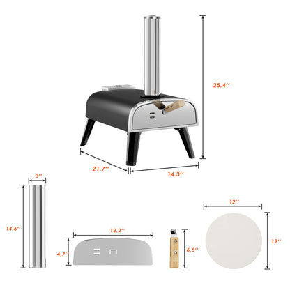 Pizza Oven Outdoor 12" Wood Fired Pizza Ovens Pellet Pizza Stove for outside, Portable Stainless Steel Pizza Oven for Backyard Pizza Oven