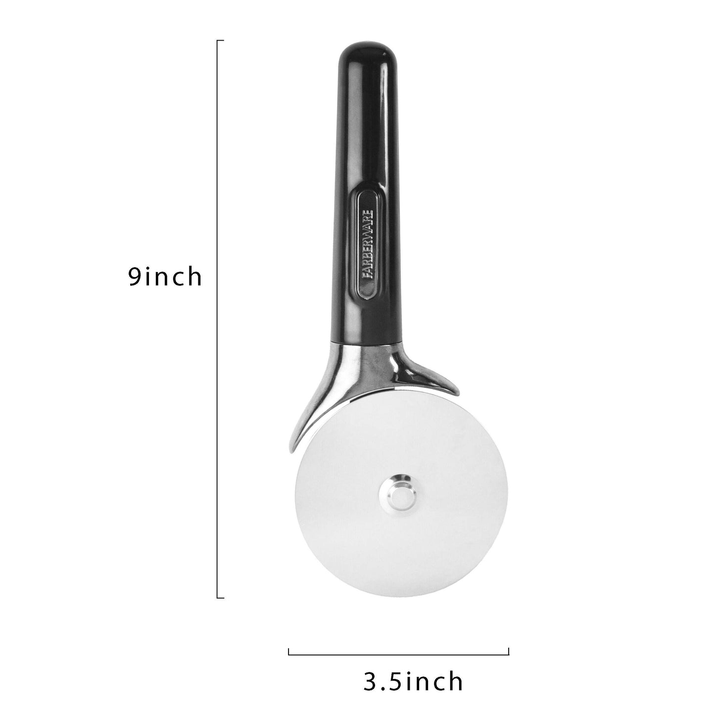 Farberware Pro Stainless Steel Pizza Cutter with Thick Blade to Cut Through Crust, Quesadillas, Brownies, ect, Elevated Wheel to Prevent Countertop Mess,Dishwasher Safe, Aqua, 9.37-Inch