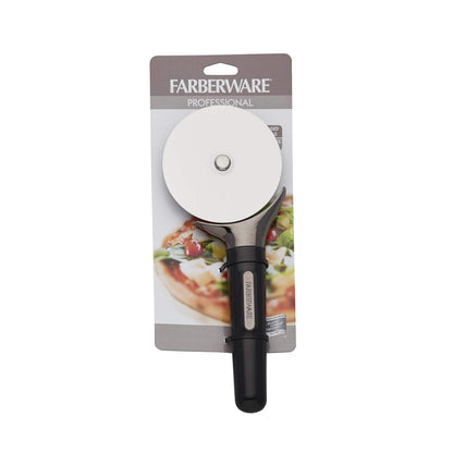 Farberware Pro Stainless Steel Pizza Cutter with Thick Blade to Cut Through Crust, Quesadillas, Brownies, ect, Elevated Wheel to Prevent Countertop Mess,Dishwasher Safe, Aqua, 9.37-Inch