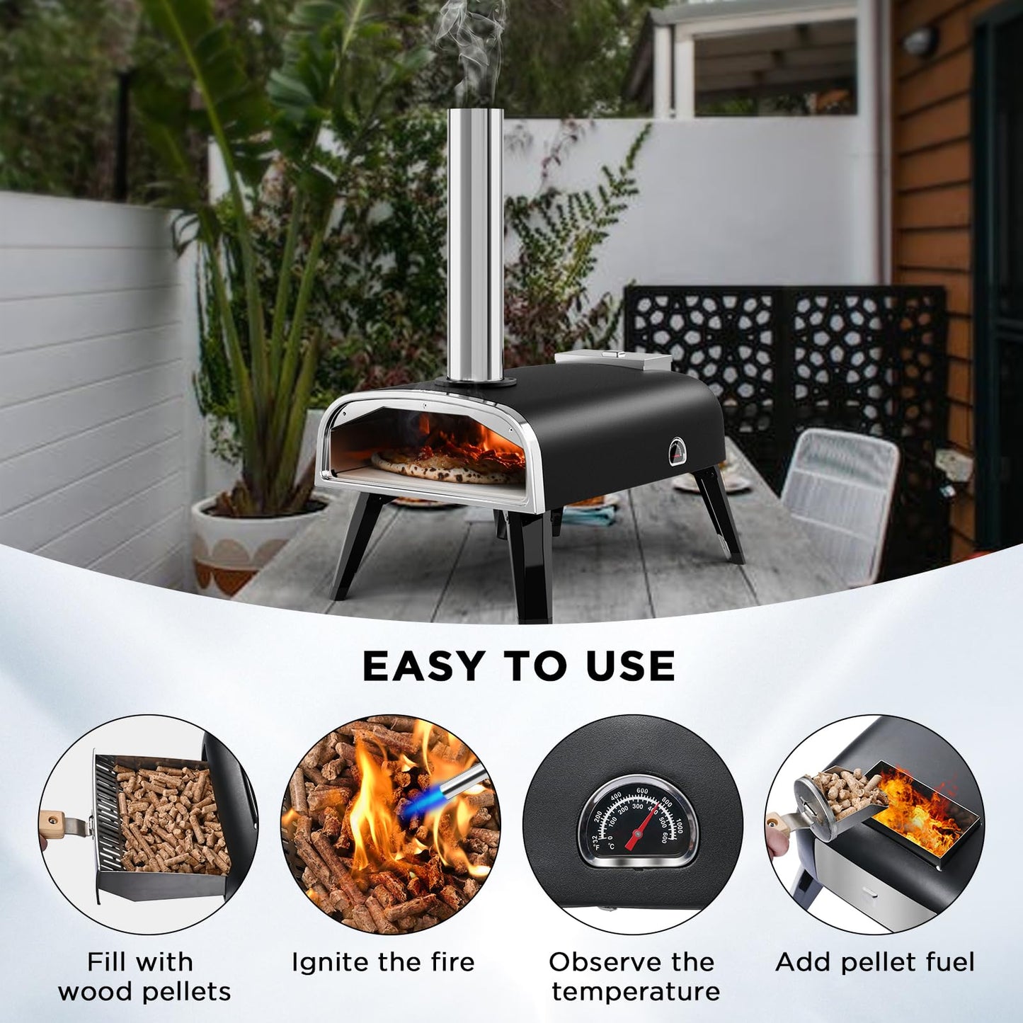 Pizza Oven Outdoor 12" Wood Fired Pizza Ovens Pellet Pizza Stove for outside, Portable Stainless Steel Pizza Oven for Backyard Pizza Oven