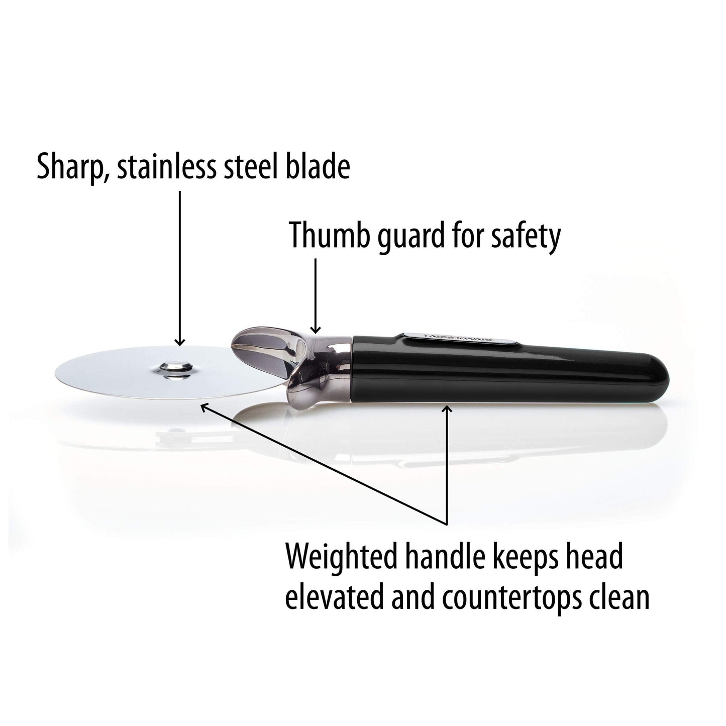 Farberware Pro Stainless Steel Pizza Cutter with Thick Blade to Cut Through Crust, Quesadillas, Brownies, ect, Elevated Wheel to Prevent Countertop Mess,Dishwasher Safe, Aqua, 9.37-Inch