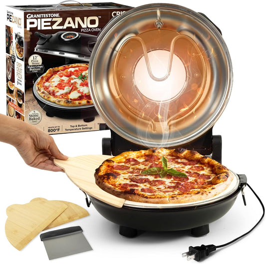 PIEZANO Crispy Crust Pizza Oven by Granitestone – Electric Pizza Oven Indoor, 12 Inch Indoor Pizza Oven Countertop, Pizza Maker Heats up to 800˚F for Stone Baked Pizza at Home As Seen on TV Products