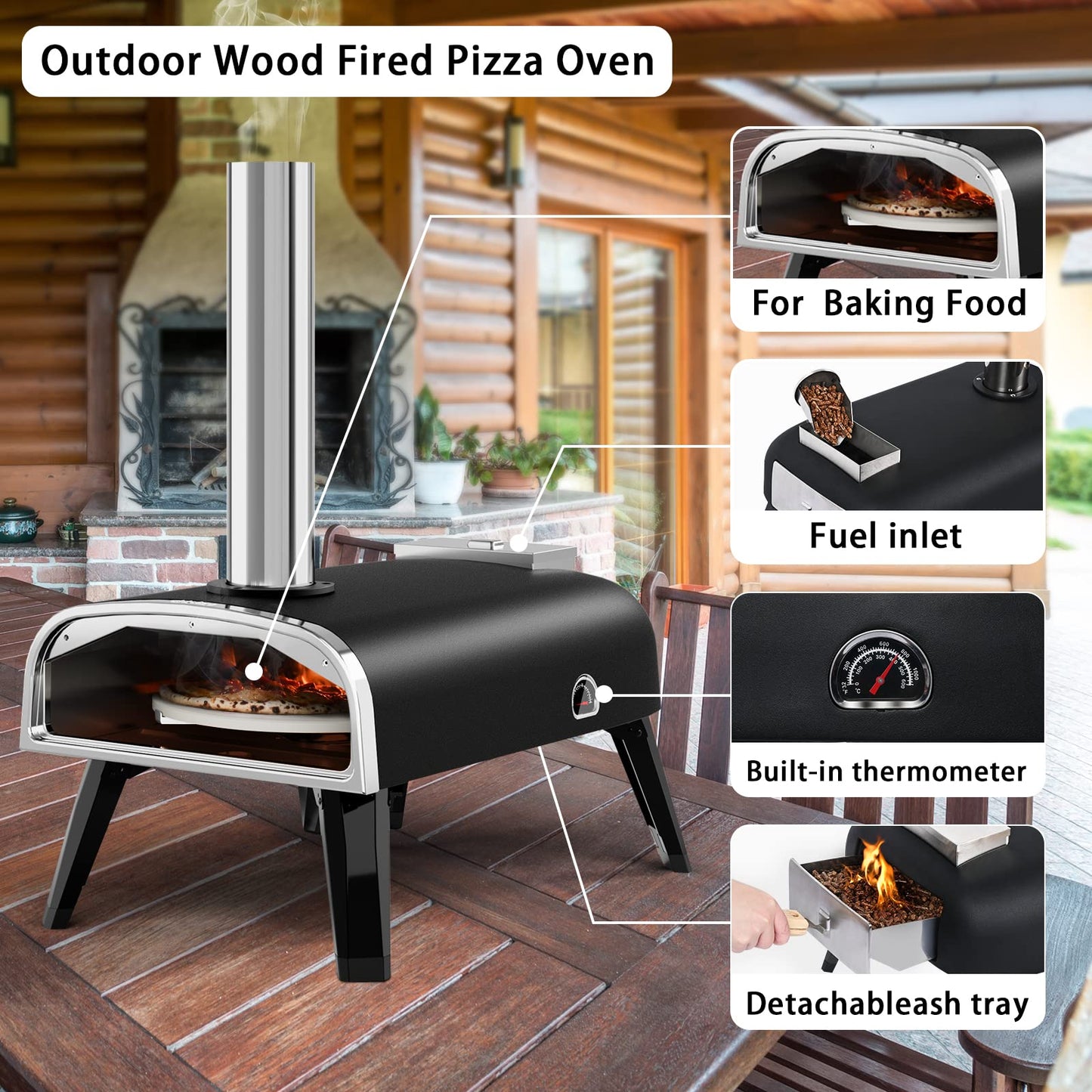 Pizza Oven Outdoor 12" Wood Fired Pizza Ovens Pellet Pizza Stove for outside, Portable Stainless Steel Pizza Oven for Backyard Pizza Oven